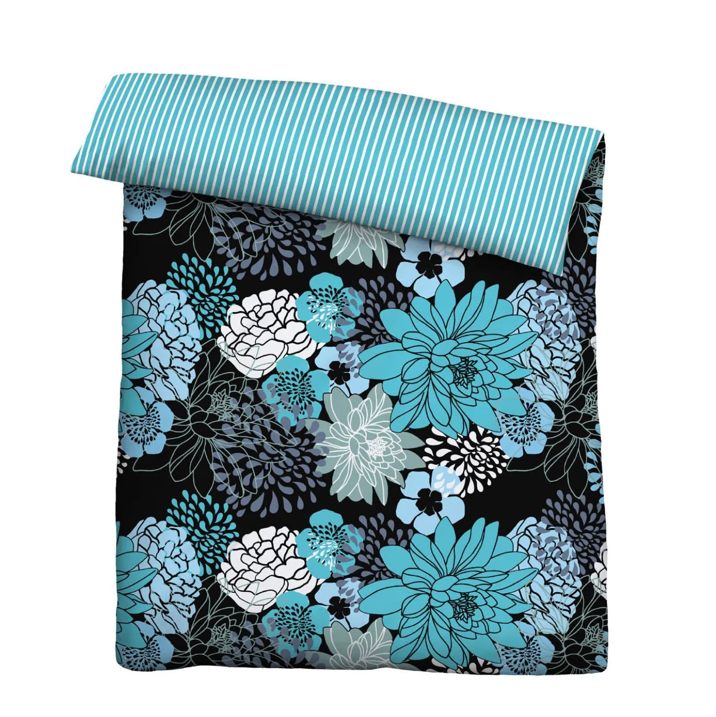 Castell Baumwoll Renforce Bettwäsche Blumen türkis, 1x135x200cm + 1x80x80cm