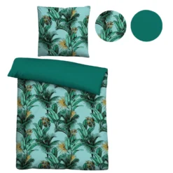 Castell Baumwoll Satin Bettwäsche Jungle gletscher, 1x 135x200 cm + 1x 80x80 cm