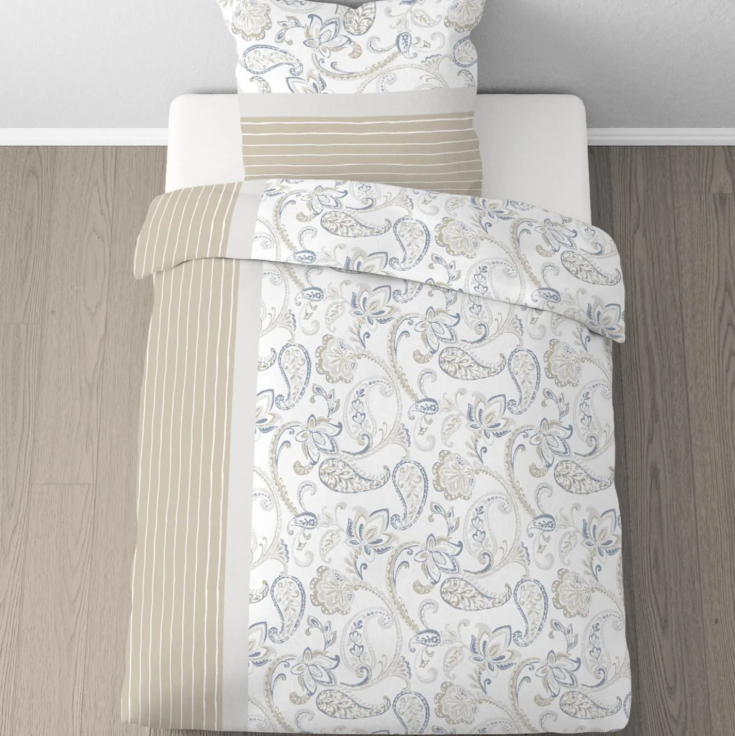 Castell Feinbiber Bettwäsche Paisley grau, 1x 155x220 cm + 1x 80x80 cm