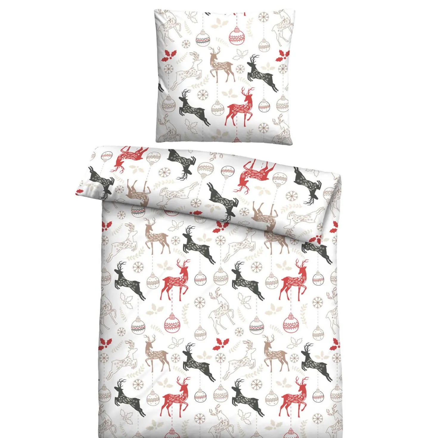 Castell Feinbiber Bettwäsche Hirsche Weihnachten weiss, 1x 155x220 cm + 1x 80x80 cm