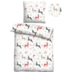 Castell Feinbiber Bettwäsche Hirsche Weihnachten weiss, 1x 155x220 cm + 1x 80x80 cm