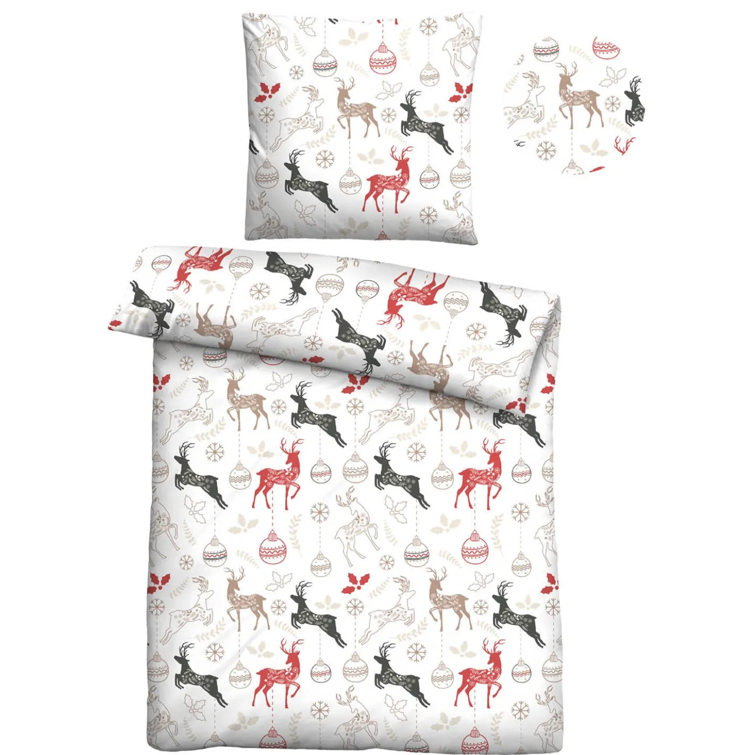 Castell Feinbiber Bettwäsche Hirsche Weihnachten weiss, 1x 155x220 cm + 1x 80x80 cm