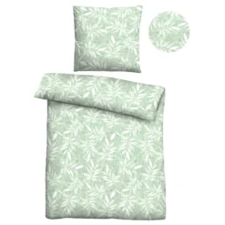 Castell Feinbiber Bettwäsche Blätter mint, 1x 155x220 cm + 1x 80x80 cm