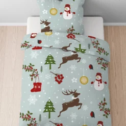 Castell Feinbiber Bettwäsche Weihnachten taubenblau, 1x 135x200 cm + 1x 80x80 cm
