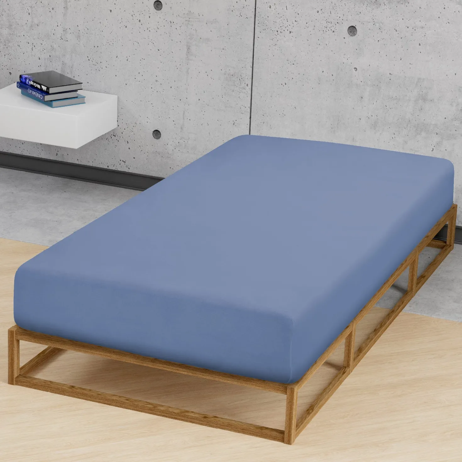 Castell Jersey-Stretch-Spannbetttuch blau, 1x 90-100 x 190-200 cm