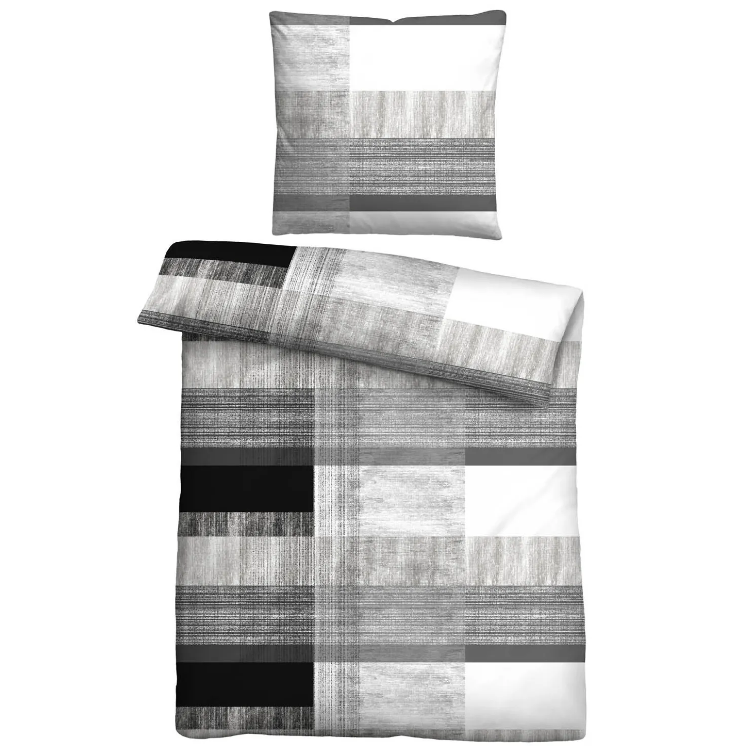 Castell Mikrofaser Bettwäsche karo silber/grau, 1x 135x200 cm + 1x 80x80 cm