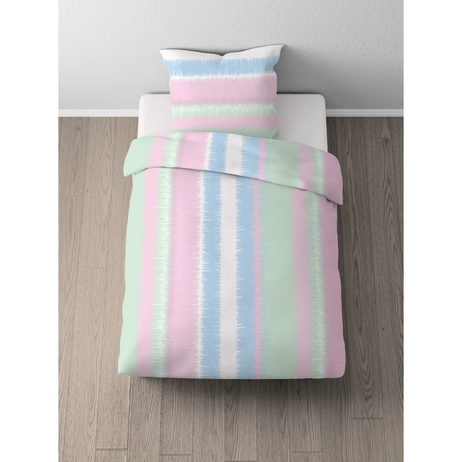 Castell Mikrofaser Bettwäsche Streifen mint, 1x 155x220 cm + 1x 80x80 cm