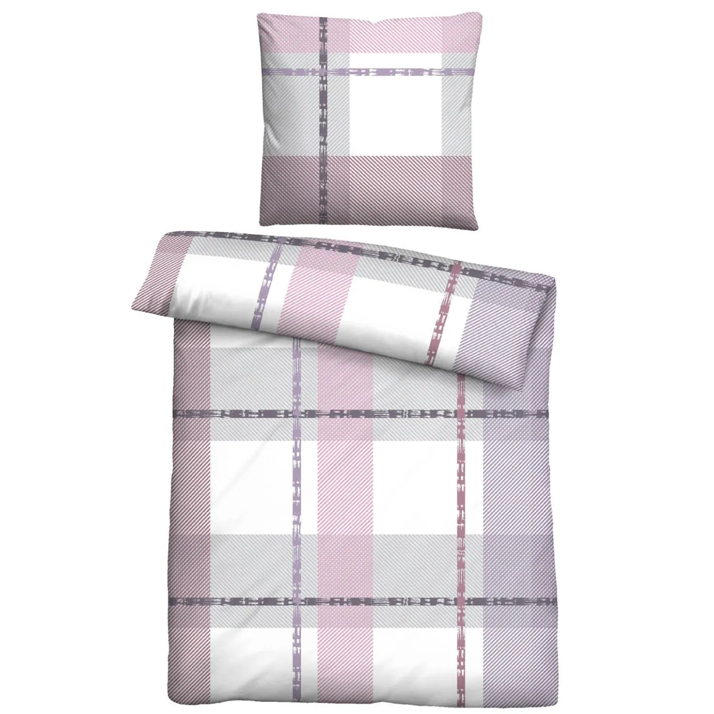 Castell Nicki Bettwäsche Karo-Streifen-Mix viola, 1x 135x200 cm + 1x 80x80 cm