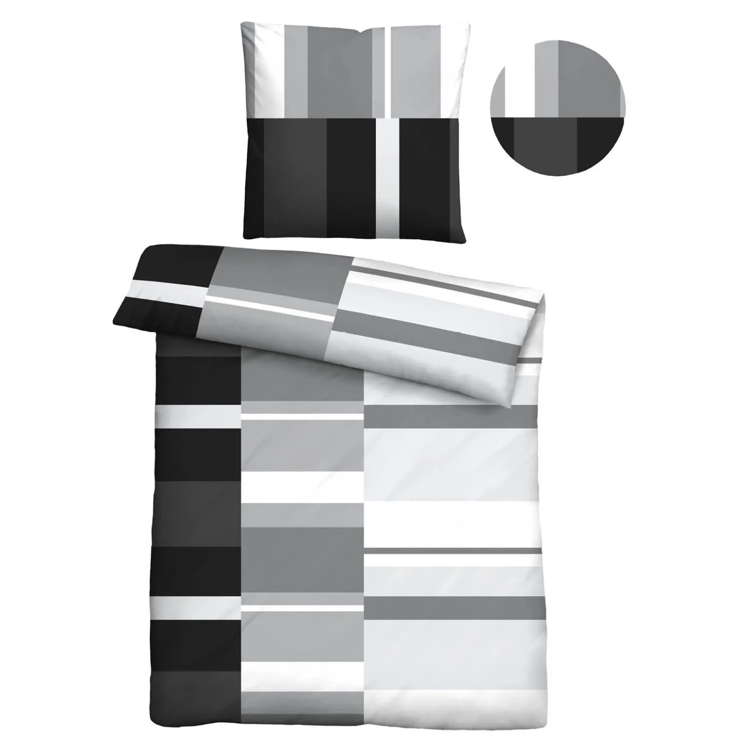 Castell Polycotton Renforce Bettwäsche Streifen schwarz, 1x 135x200 cm + 1x 80x80 cm
