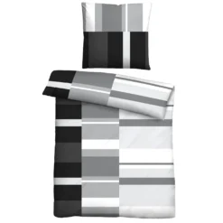Castell Polycotton Renforce Bettwäsche Streifen schwarz, 1x 135x200 cm + 1x 80x80 cm