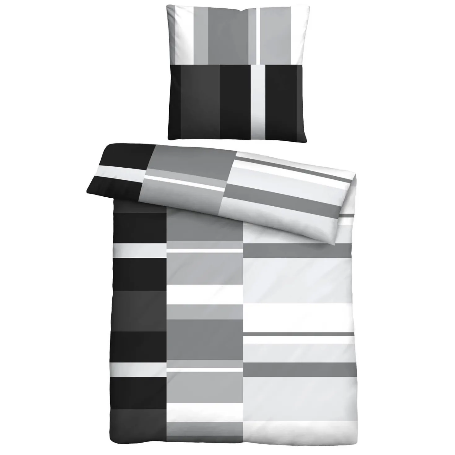 Castell Polycotton Renforce Bettwäsche Streifen schwarz, 1x 135x200 cm + 1x 80x80 cm