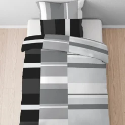 Castell Polycotton Renforce Bettwäsche Streifen schwarz, 1x 155x220 cm + 1x 80x80 cm