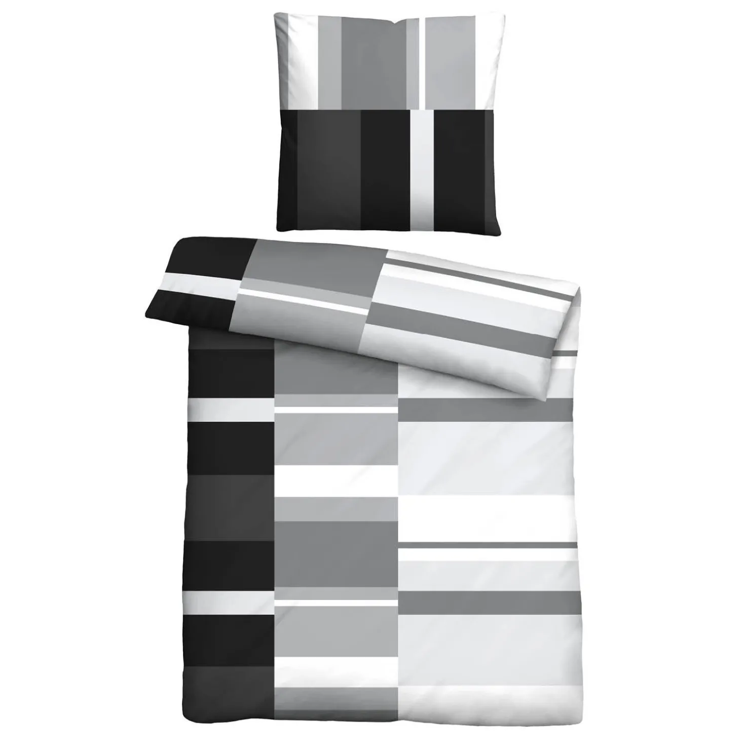 Castell Polycotton Renforce Bettwäsche Streifen schwarz, 1x 155x220 cm + 1x 80x80 cm