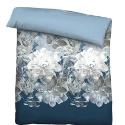 Castell Thermo-Fleece Bettwäsche Blume groß eisblau, 1x 135x200 cm + 1x 80x80 cm