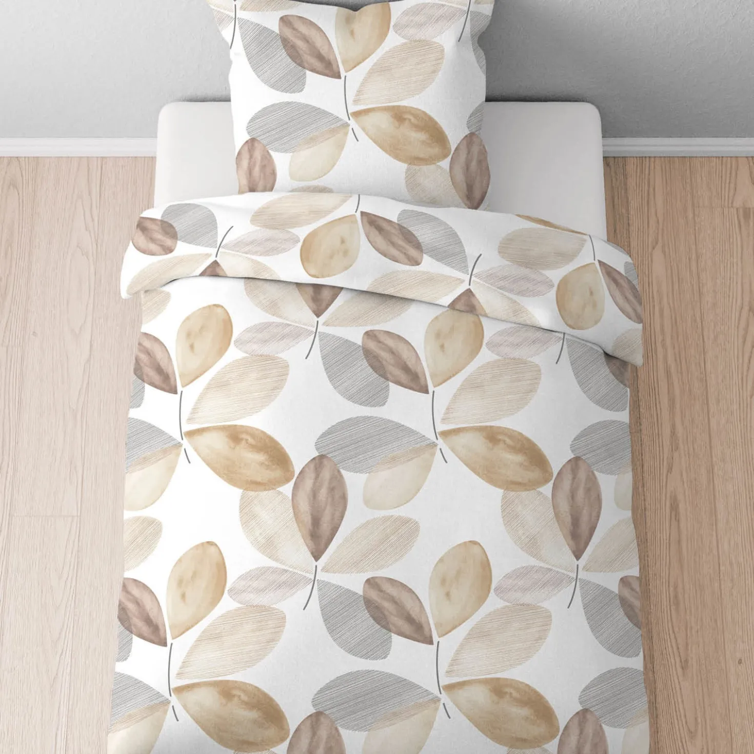 Castell Thermo-Fleece Bettwäsche Blätter kitt, 1x 135x200 cm + 1x 80x80 cm