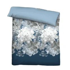 Castell Thermo-Fleece Bettwäsche Blume groß eisblau, 1x 155x220 cm + 1x 80x80 cm