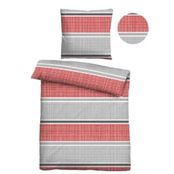 Castell Thermo-Fleece Bettwäsche Querbalken rubin, 1x 155x220 cm + 1x 80x80 cm