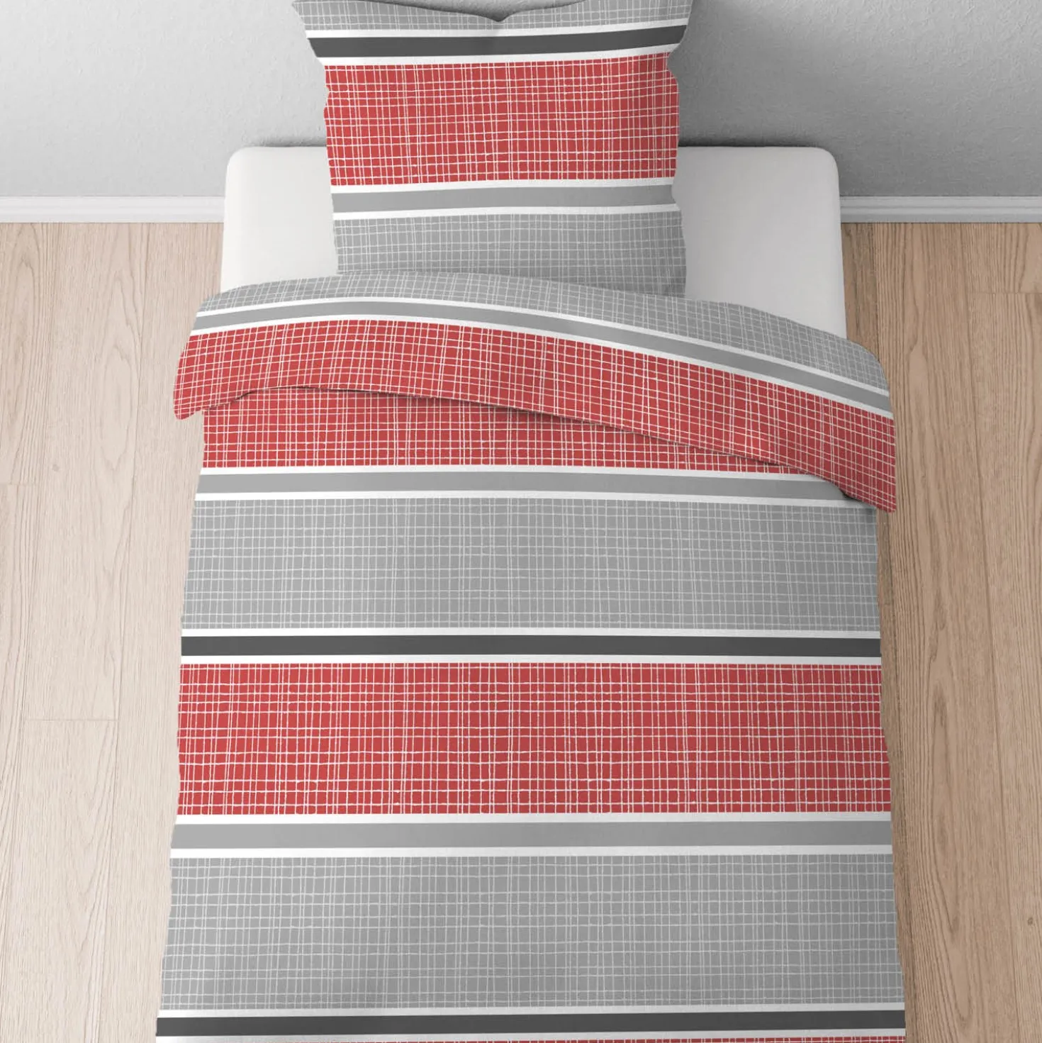 Castell Thermo-Fleece Bettwäsche Querbalken rubin, 1x 155x220 cm + 1x 80x80 cm
