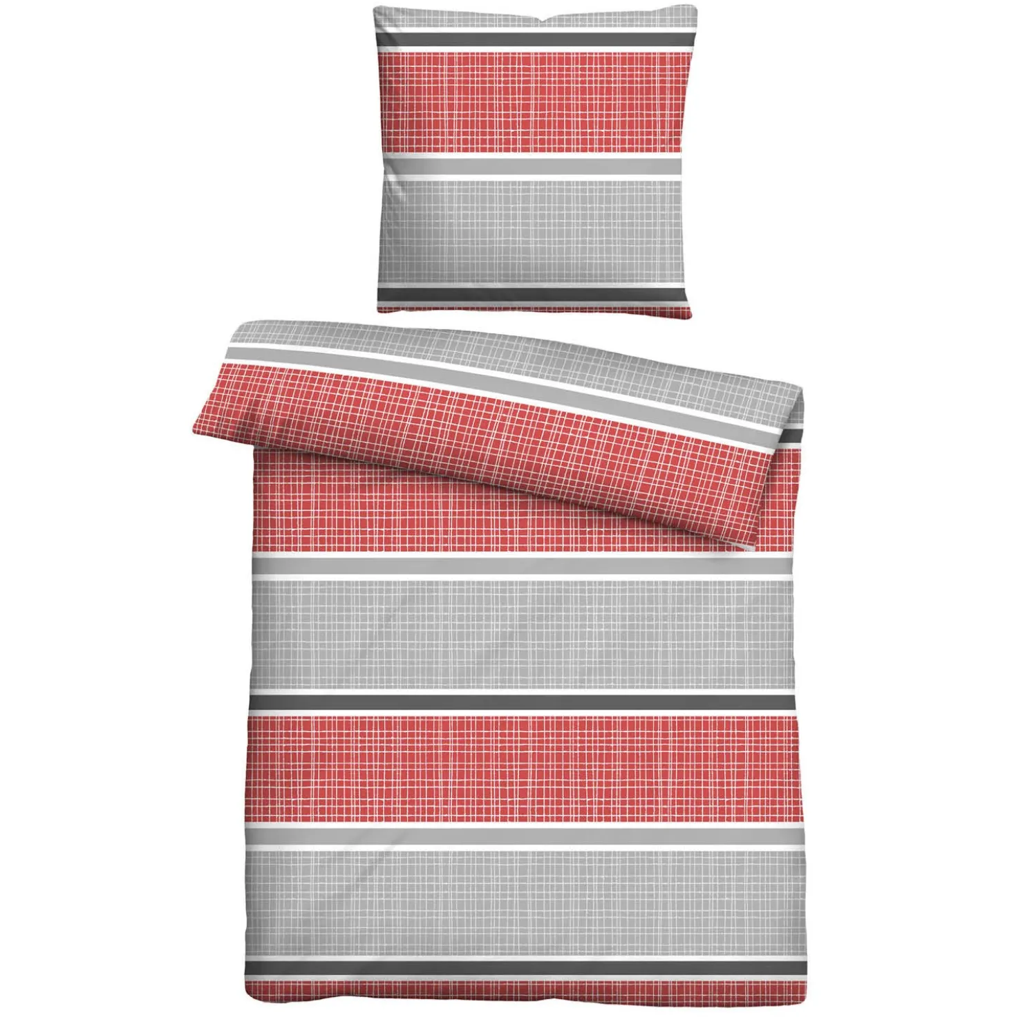 Castell Thermo-Fleece Bettwäsche Querbalken rubin, 1x 155x220 cm + 1x 80x80 cm