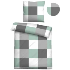 Castell Thermo-Fleece Bettwäsche karo mint, 1x 155x220 cm + 1x 80x80 cm