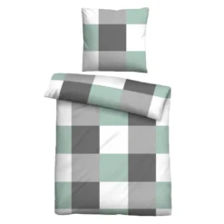 Castell Thermo-Fleece Bettwäsche karo mint, 1x 155x220 cm + 1x 80x80 cm