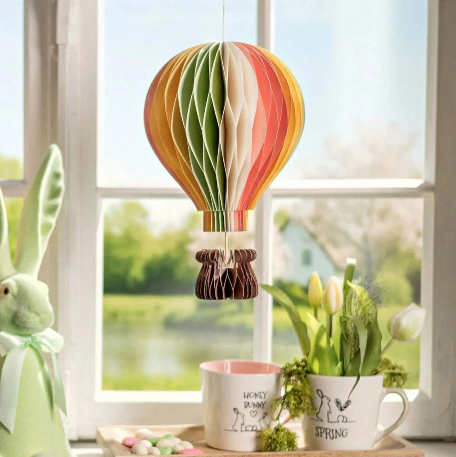 Dekohänger Heißluftballon Wabenoptik 60 cm Papierdeko