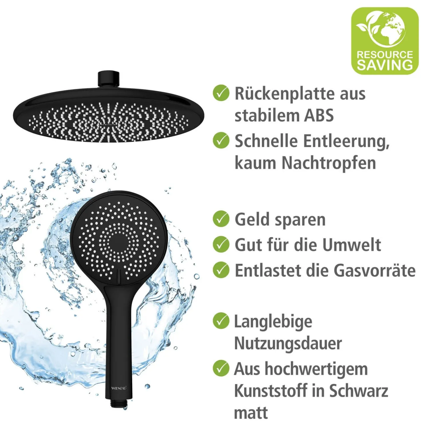 Duschsystem Watersaving Schwarz höhenverstellbar WENKO