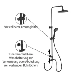 Duschsystem Watersaving Schwarz höhenverstellbar WENKO