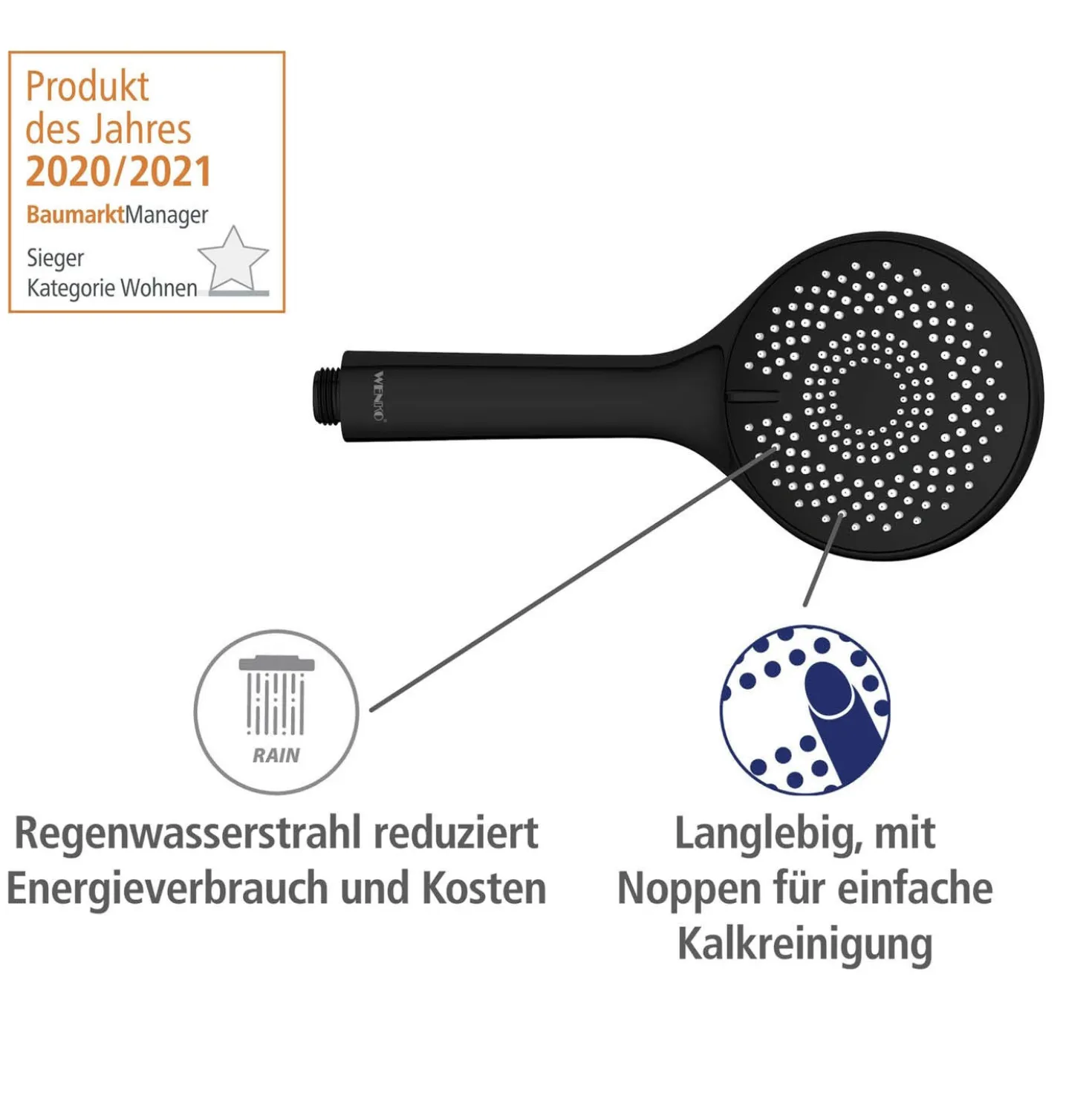 Duschsystem Watersaving Schwarz höhenverstellbar WENKO