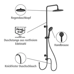 Duschsystem Watersaving Schwarz höhenverstellbar WENKO