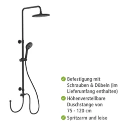 Duschsystem Watersaving Schwarz höhenverstellbar WENKO