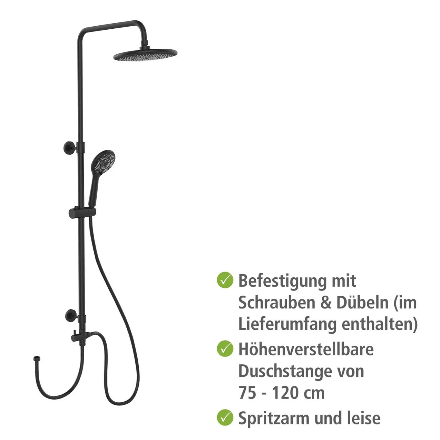 Duschsystem Watersaving Schwarz höhenverstellbar WENKO