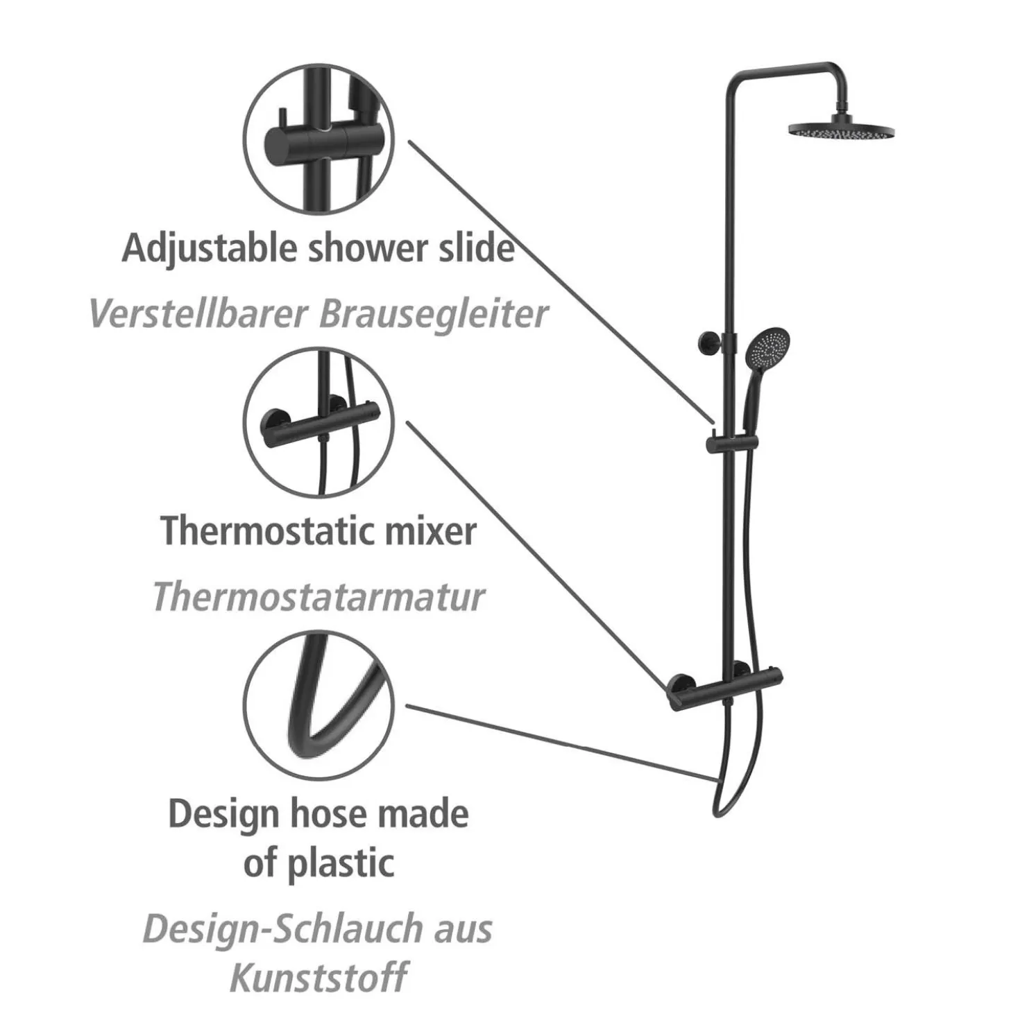 Duschsystem Young Eco mit Thermostat Schwarz WENKO