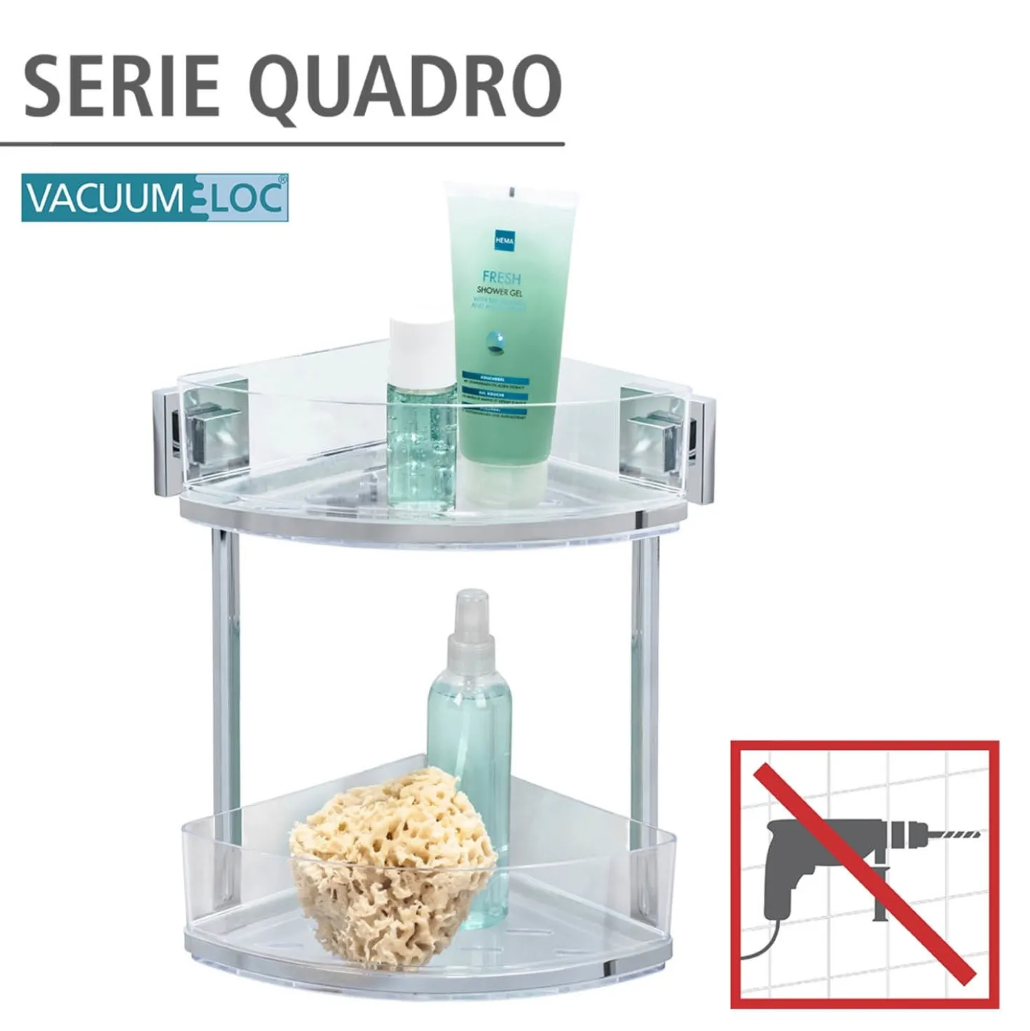 Eckregal Quadro 2 Etagen Vacuum-Loc Edelstahl WENKO