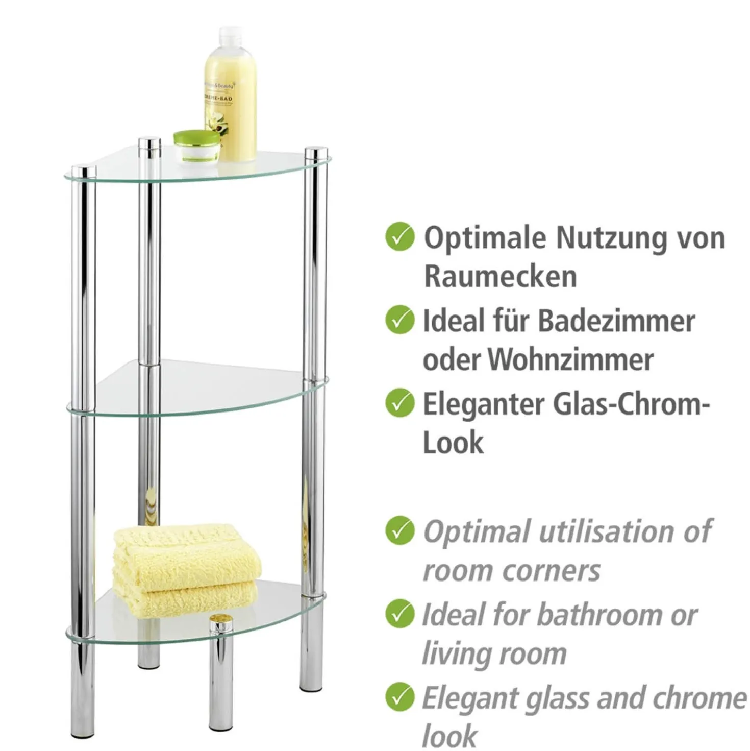 Eckregal Yago 3 Ablagen aus Edelstahl & Glas WENKO
