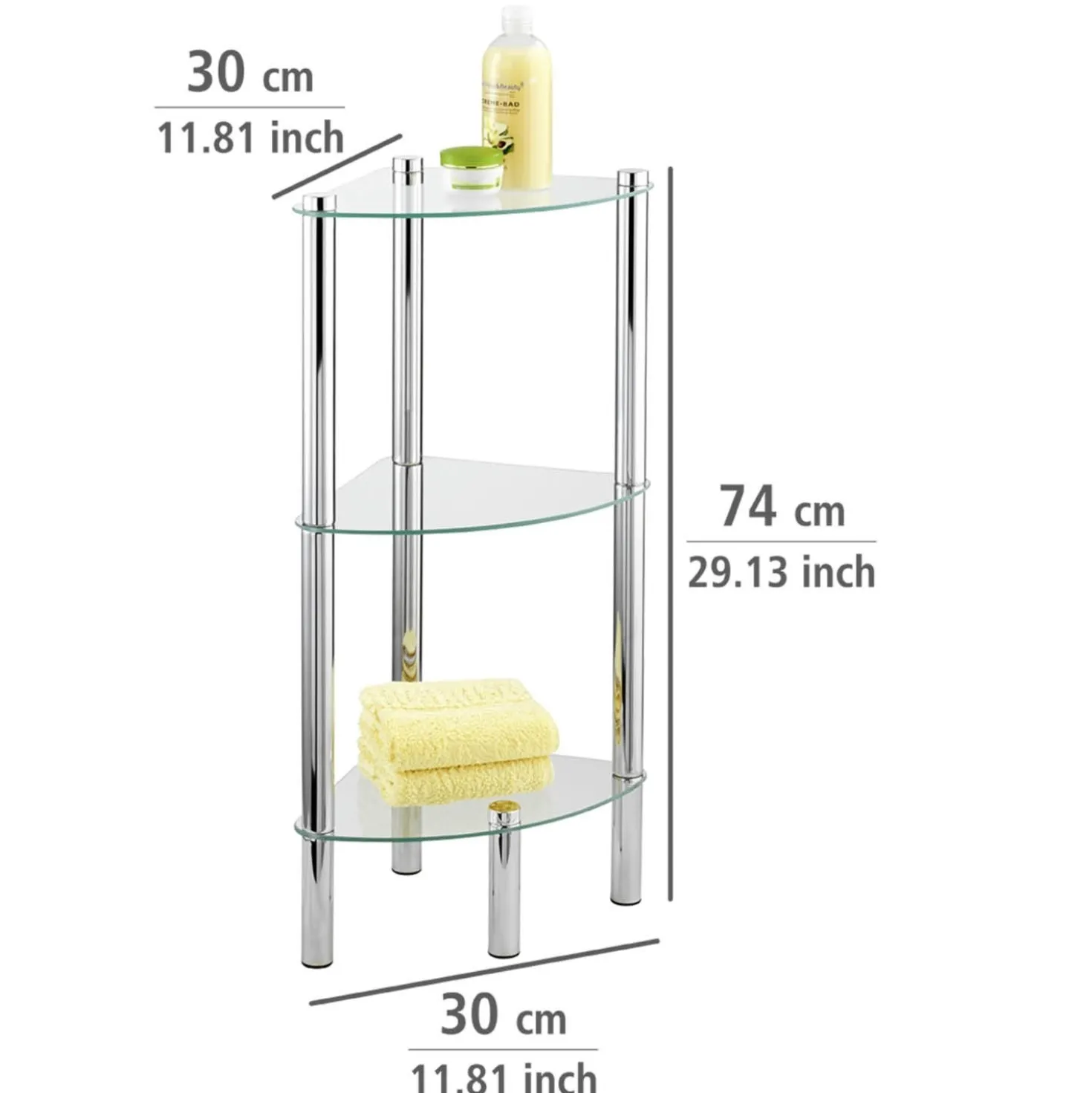 Eckregal Yago 3 Ablagen aus Edelstahl & Glas WENKO