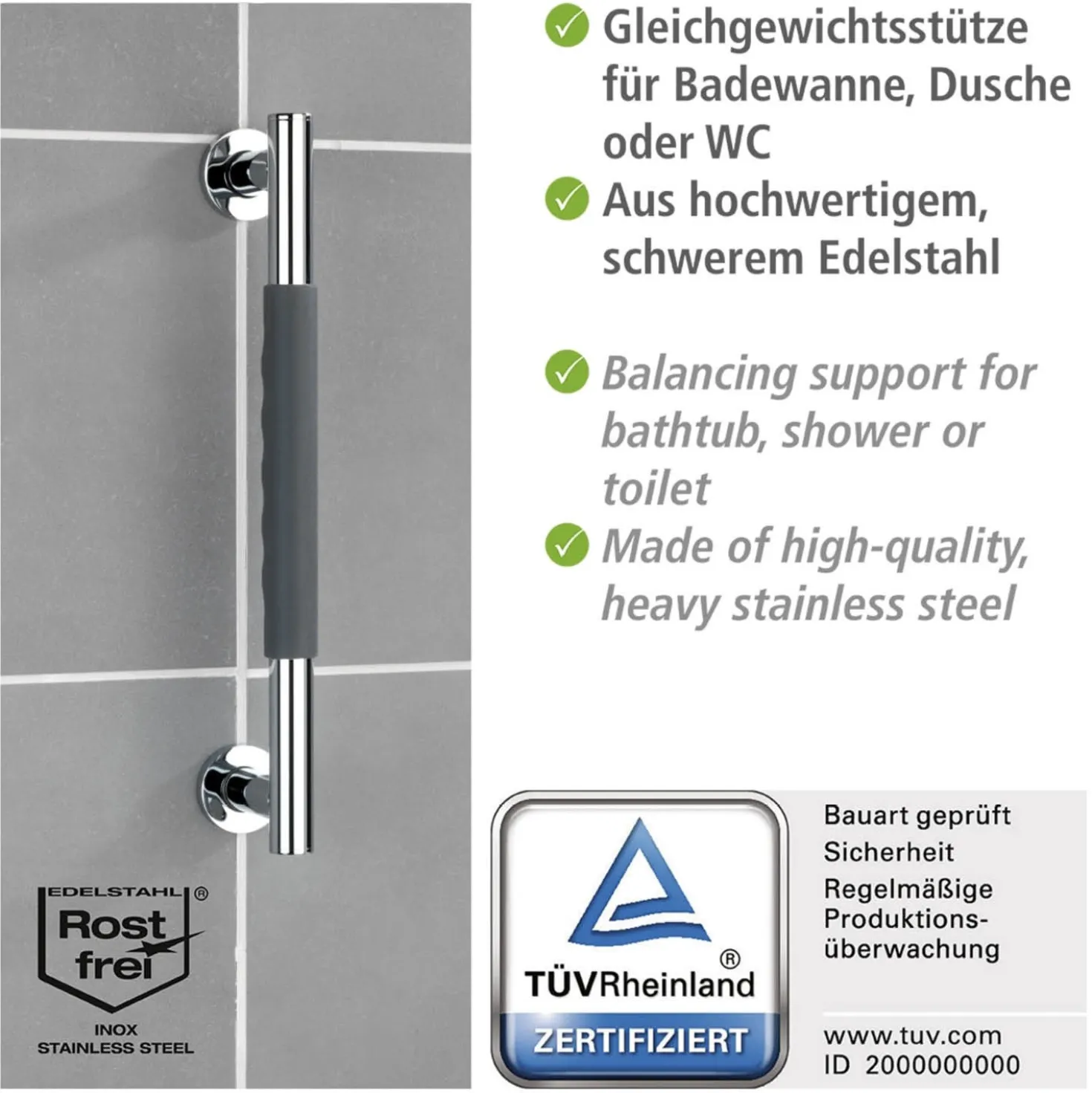 Edelstahl Wandhaltegriff „Secura“ 40,5 cm WENKO