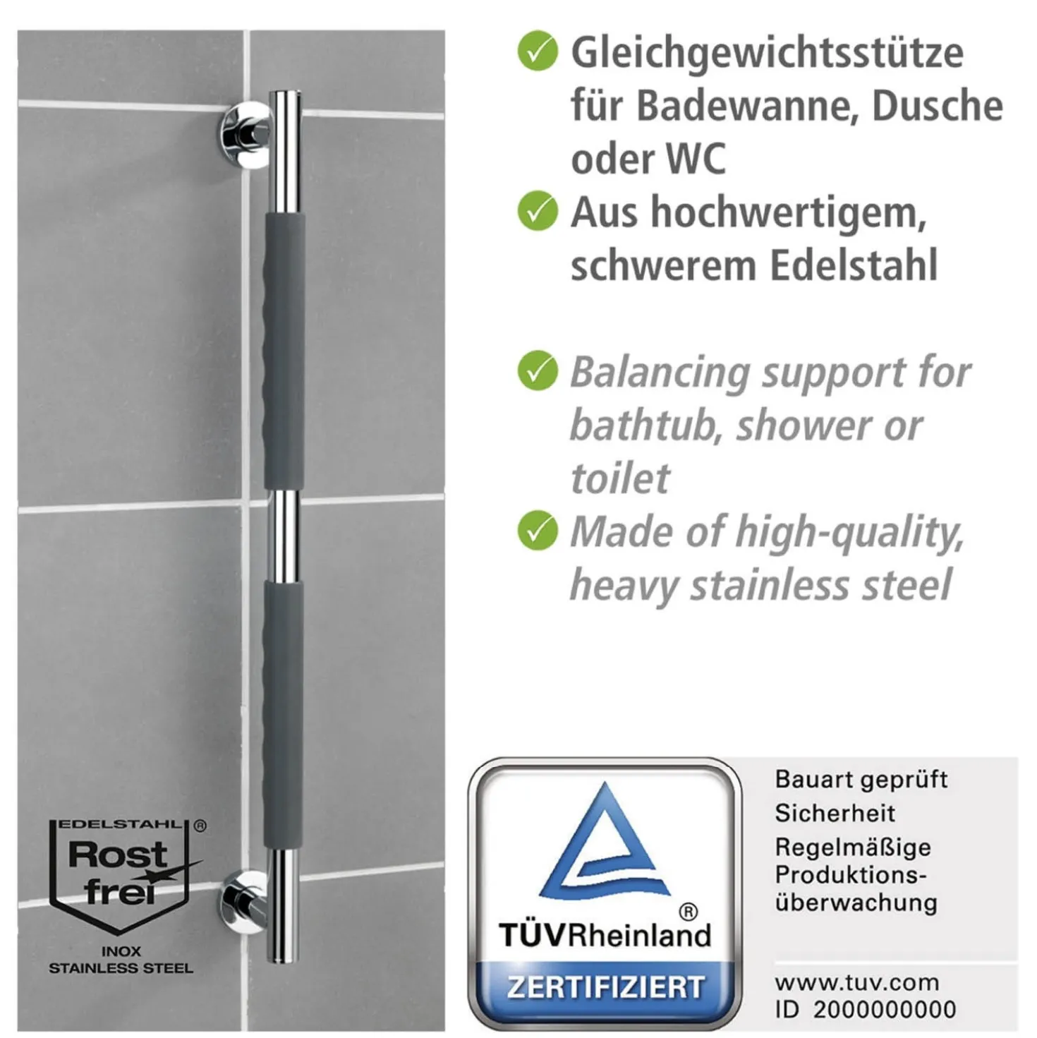 Edelstahl Wandhaltegriff „Secura“ 65,5 cm WENKO