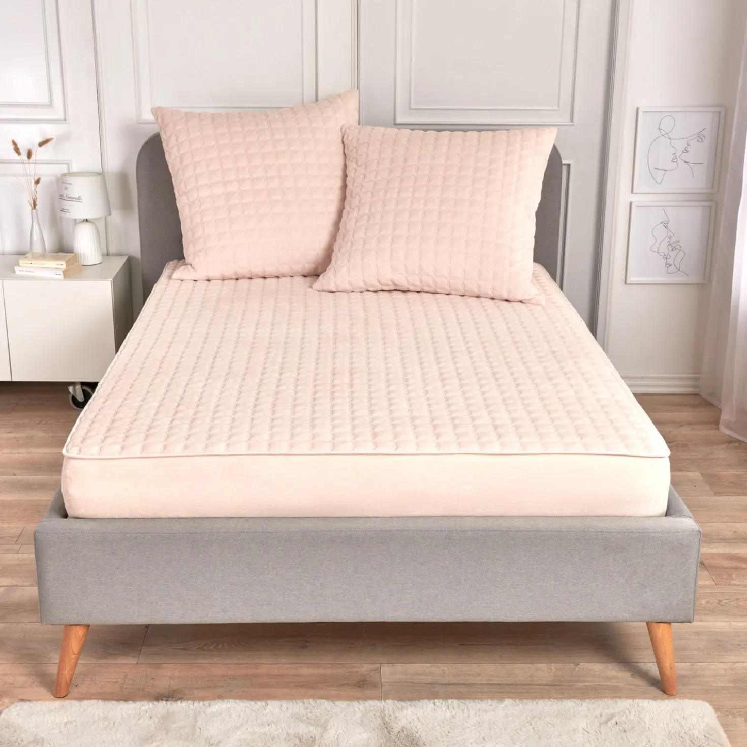 Fleece-Kissenhüllen mit Wabenstruktur creme 80 x 80 cm 2er-Set Eldo