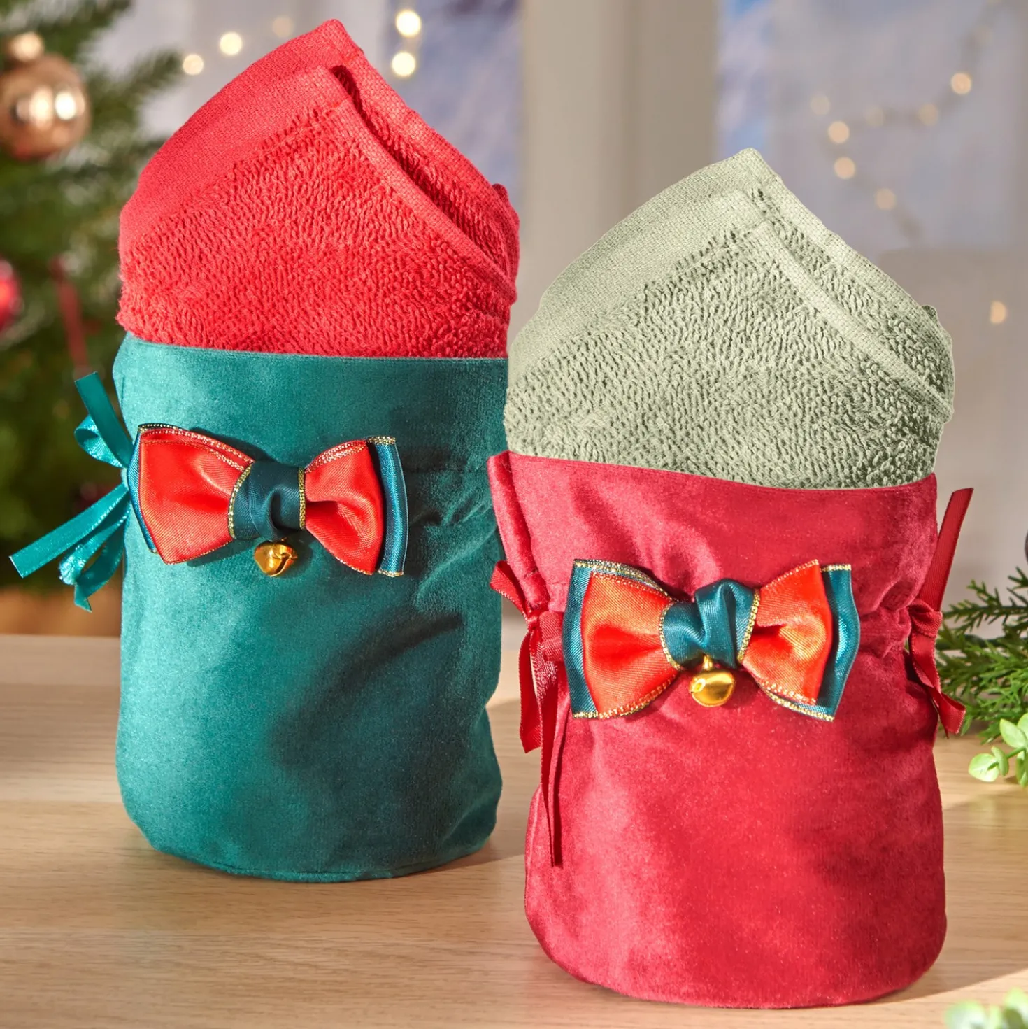 Geschenkbeutel mit Gästetüchern rot 3-tlg.