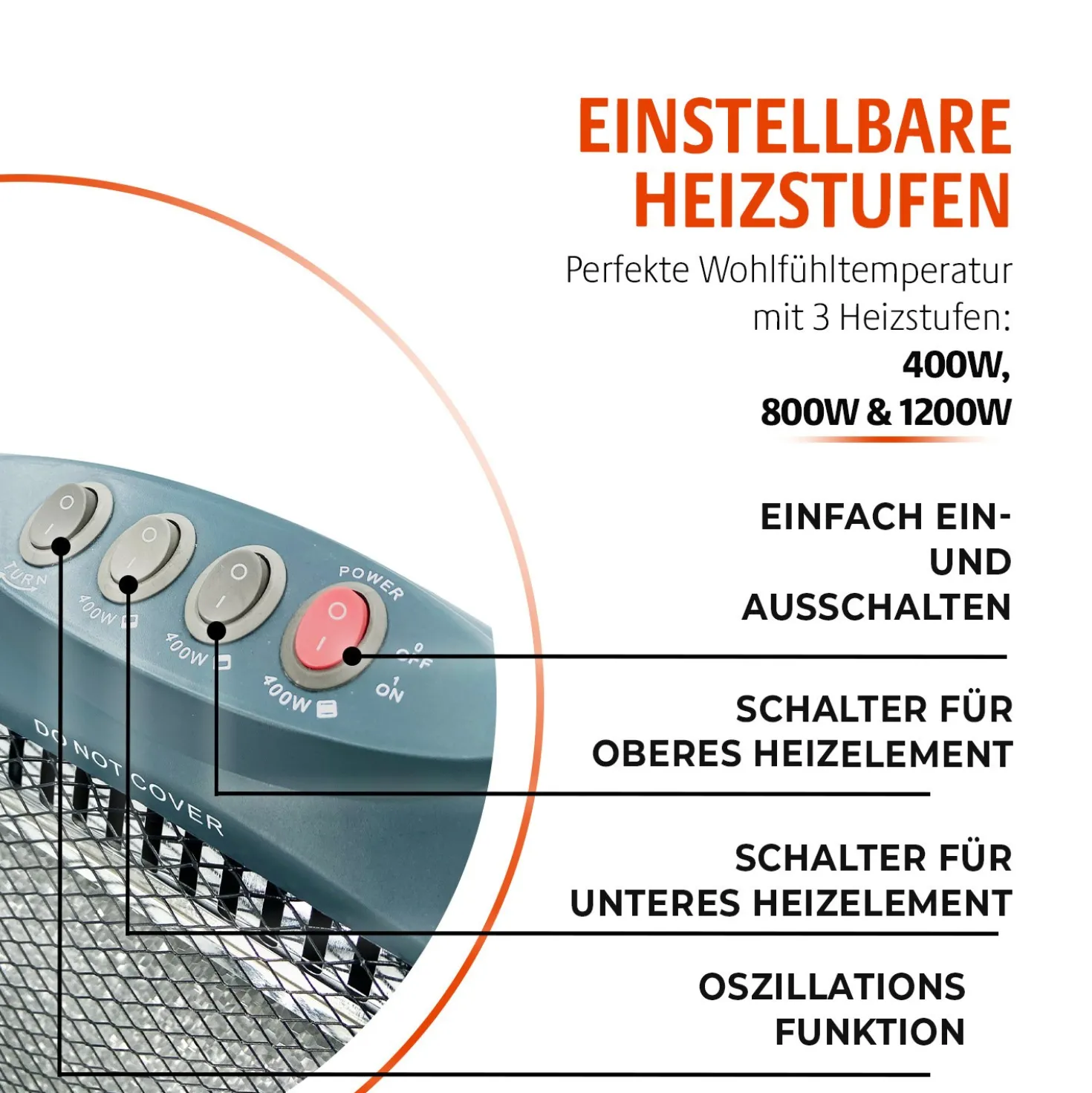 Halogen-Heizstrahler mit 3 Heizstufen Bergström