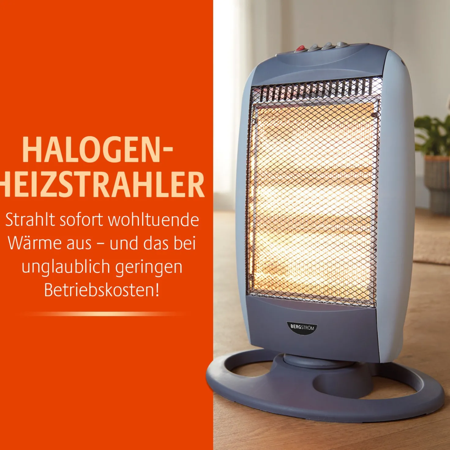 Halogen-Heizstrahler mit 3 Heizstufen Bergström