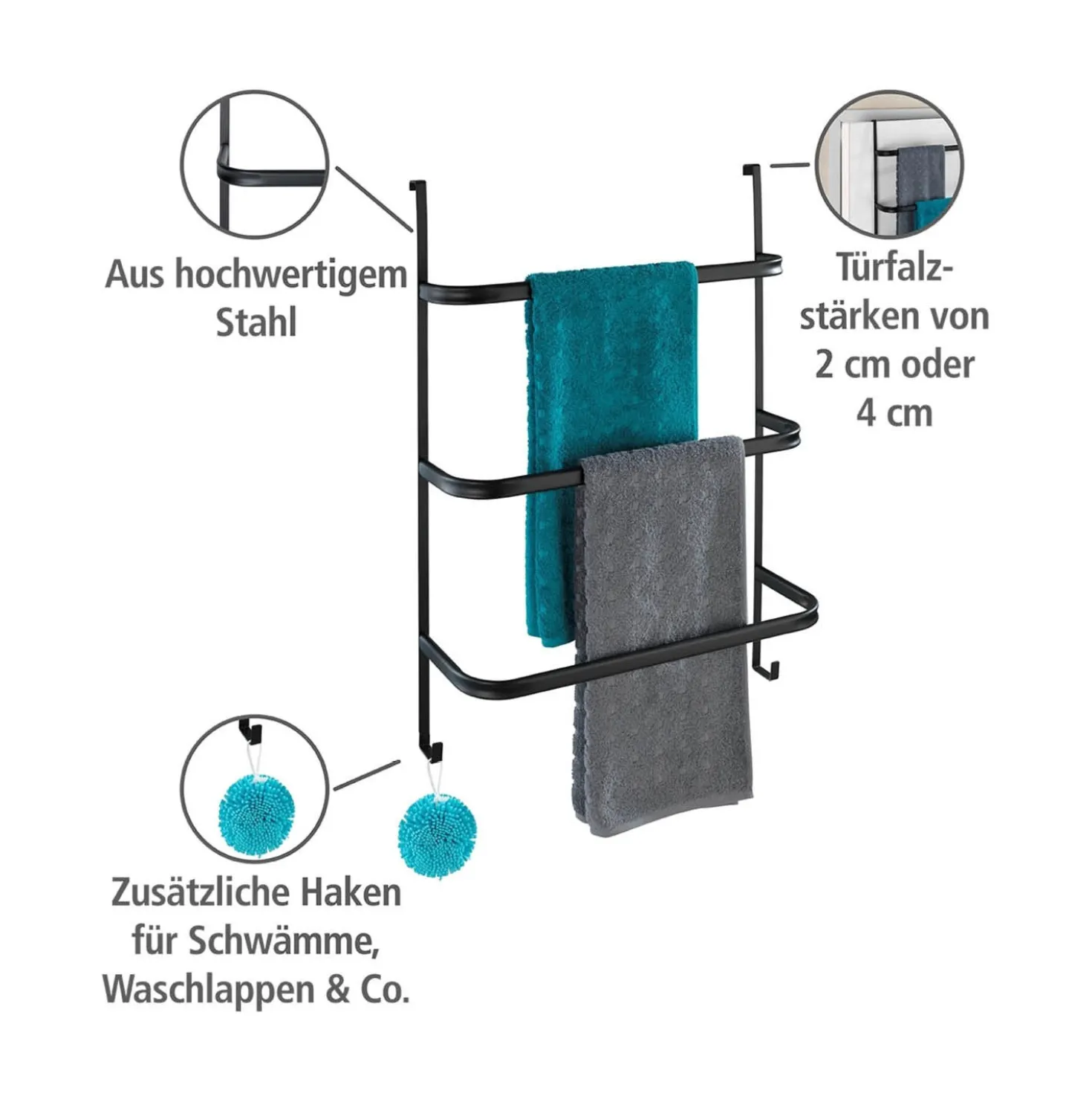 Handtuchhalter „Irpinia“, 3 Stangen, schwarz WENKO