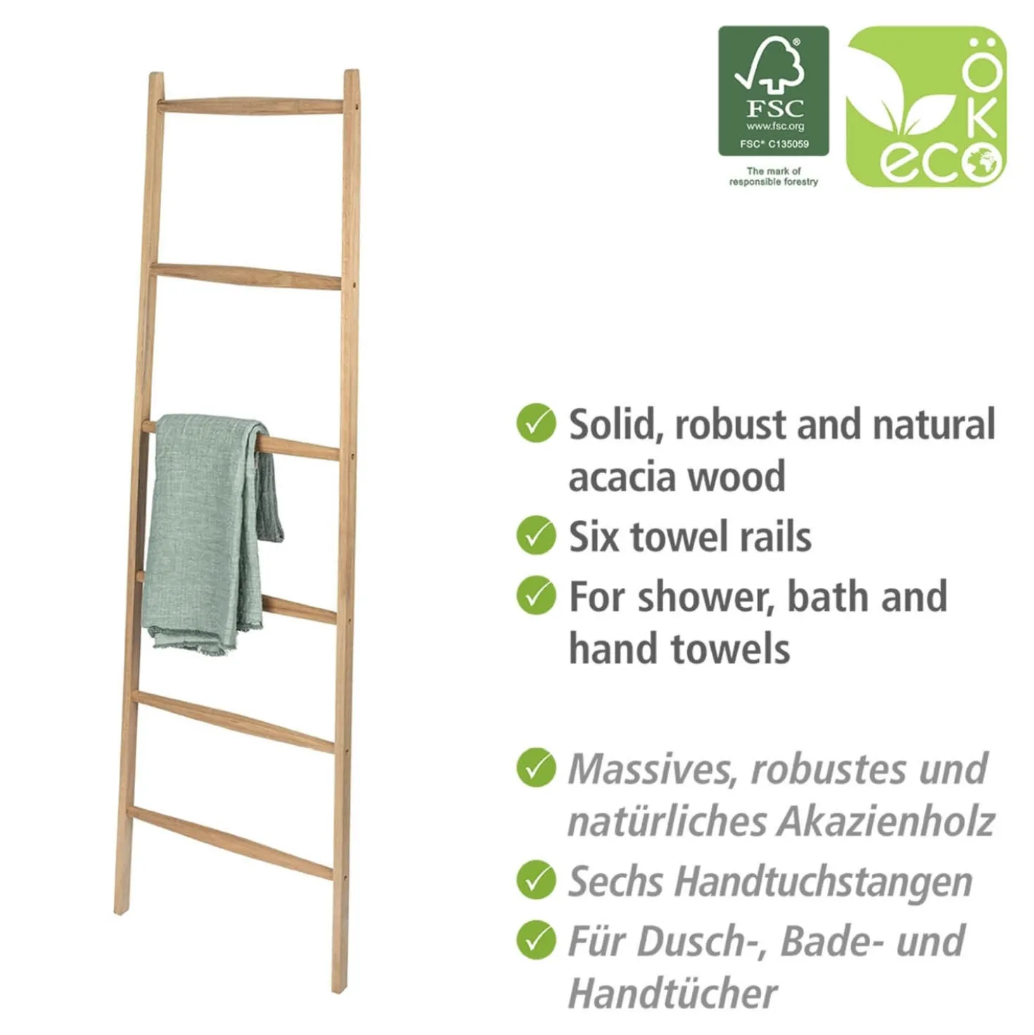 Handtuchleiter „Acina“, Akazienholz, 6 Stangen WENKO