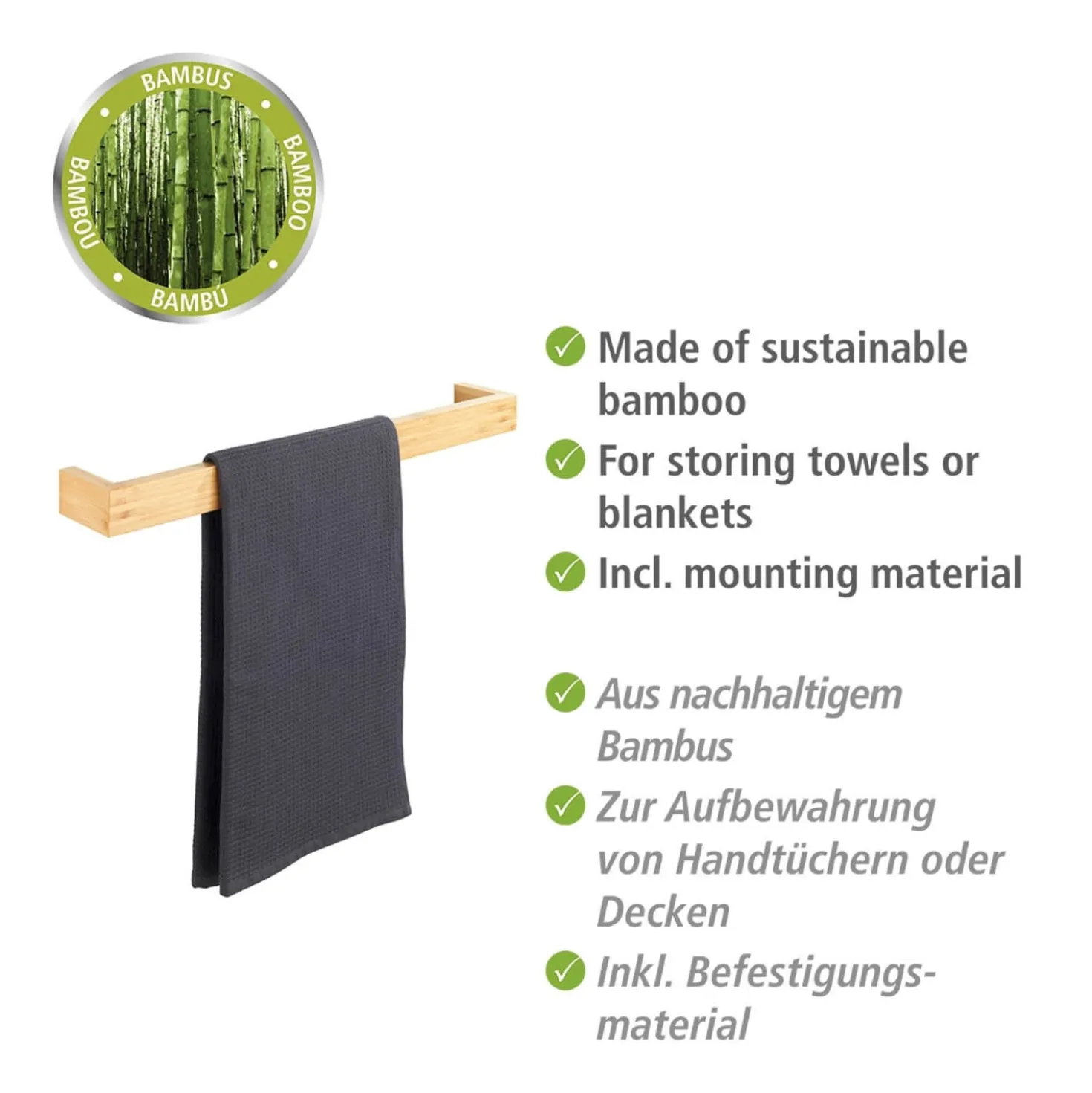 Handtuchstange „Bambusa“, 60 cm, Bambus WENKO