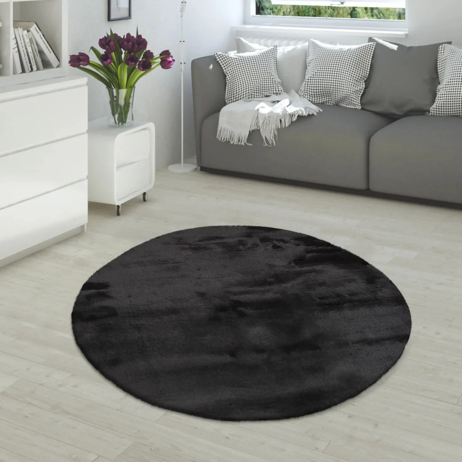 Hochflor-Teppich RABBIT 780 Schwarz Rund Paco Home