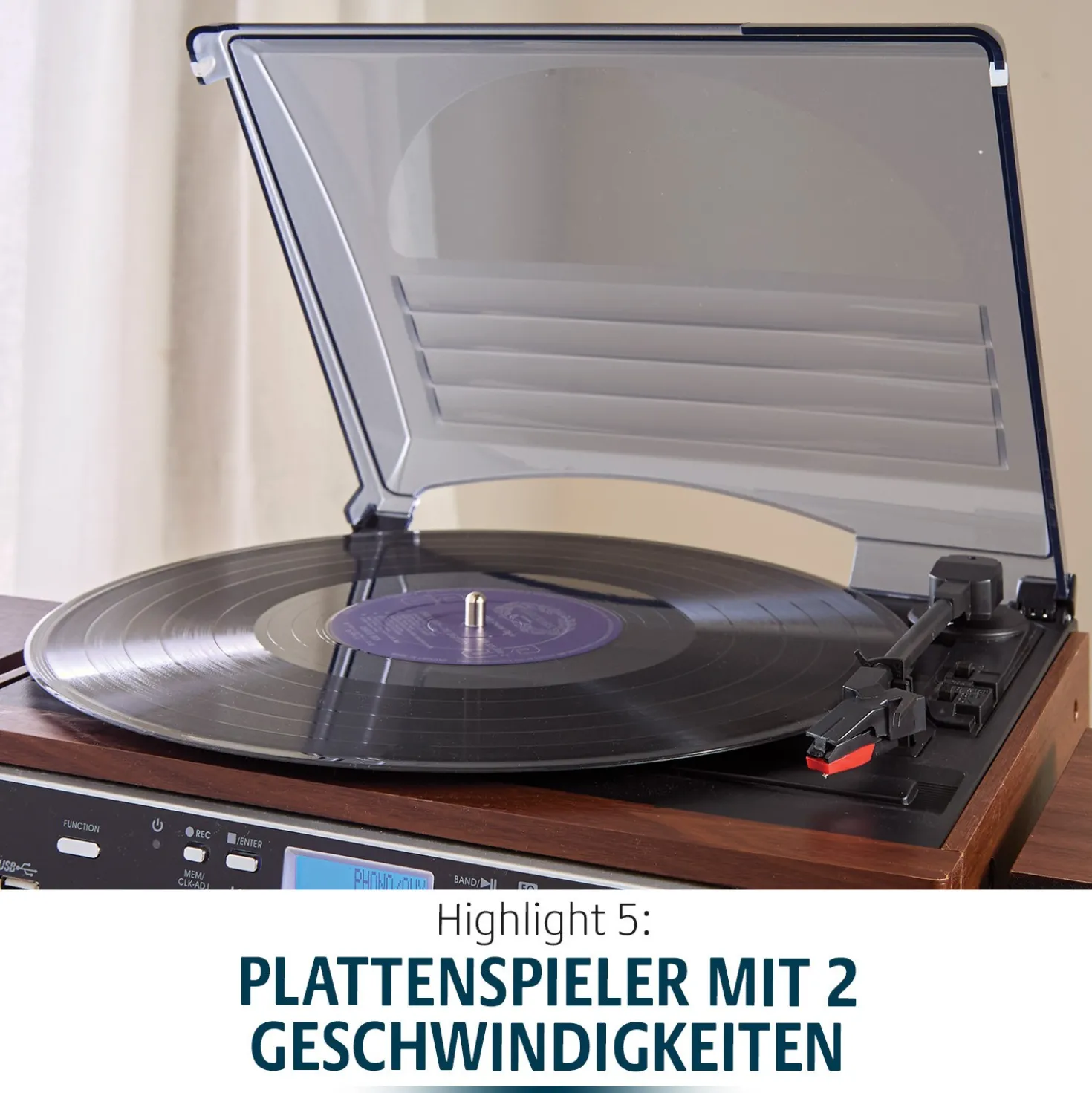 7-in-1 Musikanlage "Hudson Deluxe" für CDs, Kassetten, Vinyl Bergström