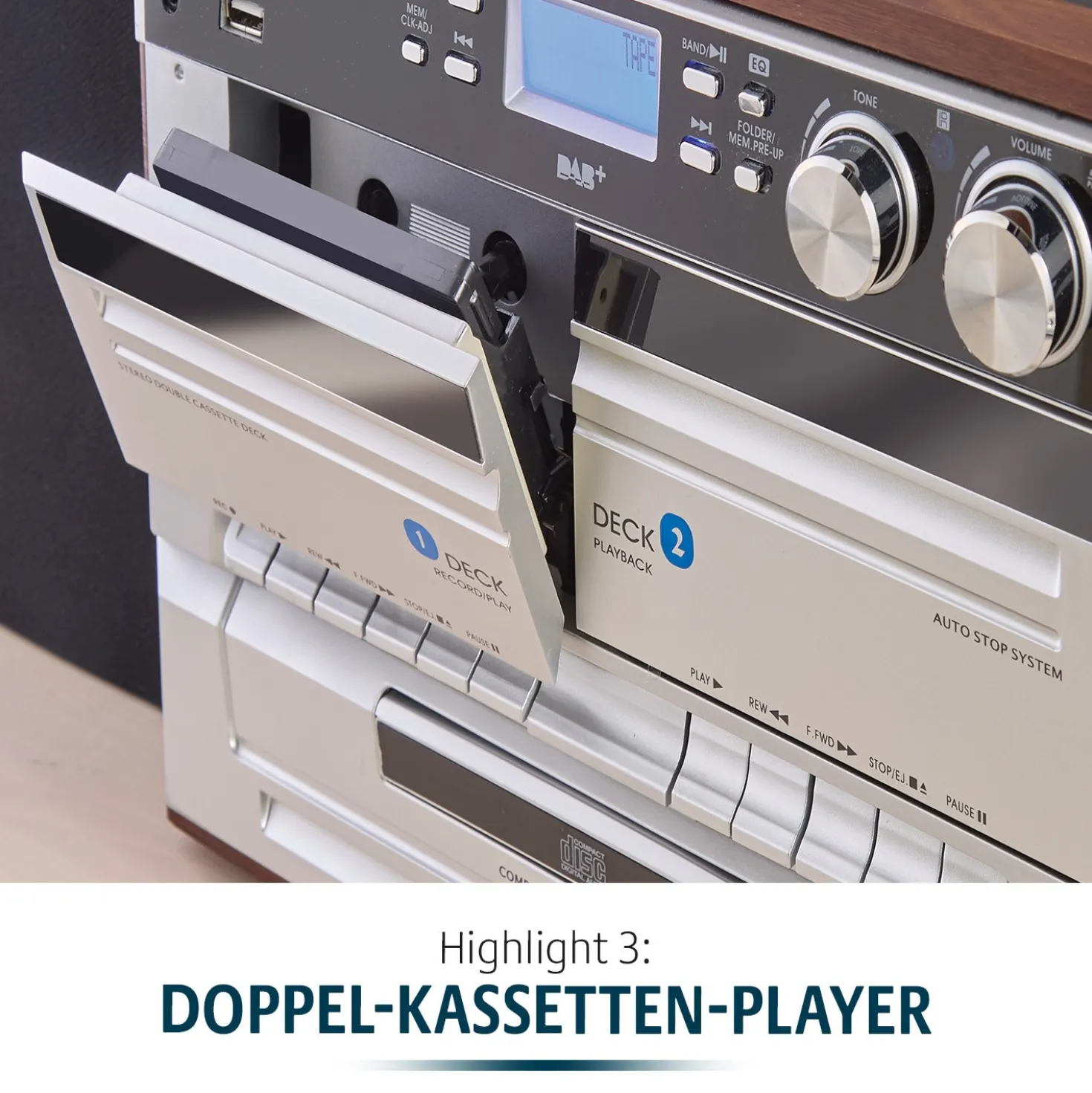 7-in-1 Musikanlage "Hudson Deluxe" für CDs, Kassetten, Vinyl Bergström