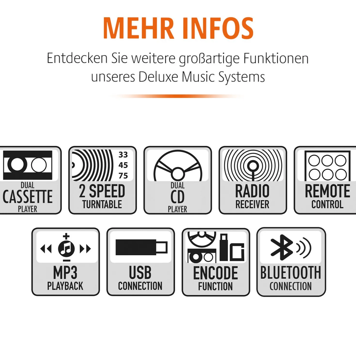 7-in-1 Musikanlage "Hudson Deluxe" für CDs, Kassetten, Vinyl Bergström