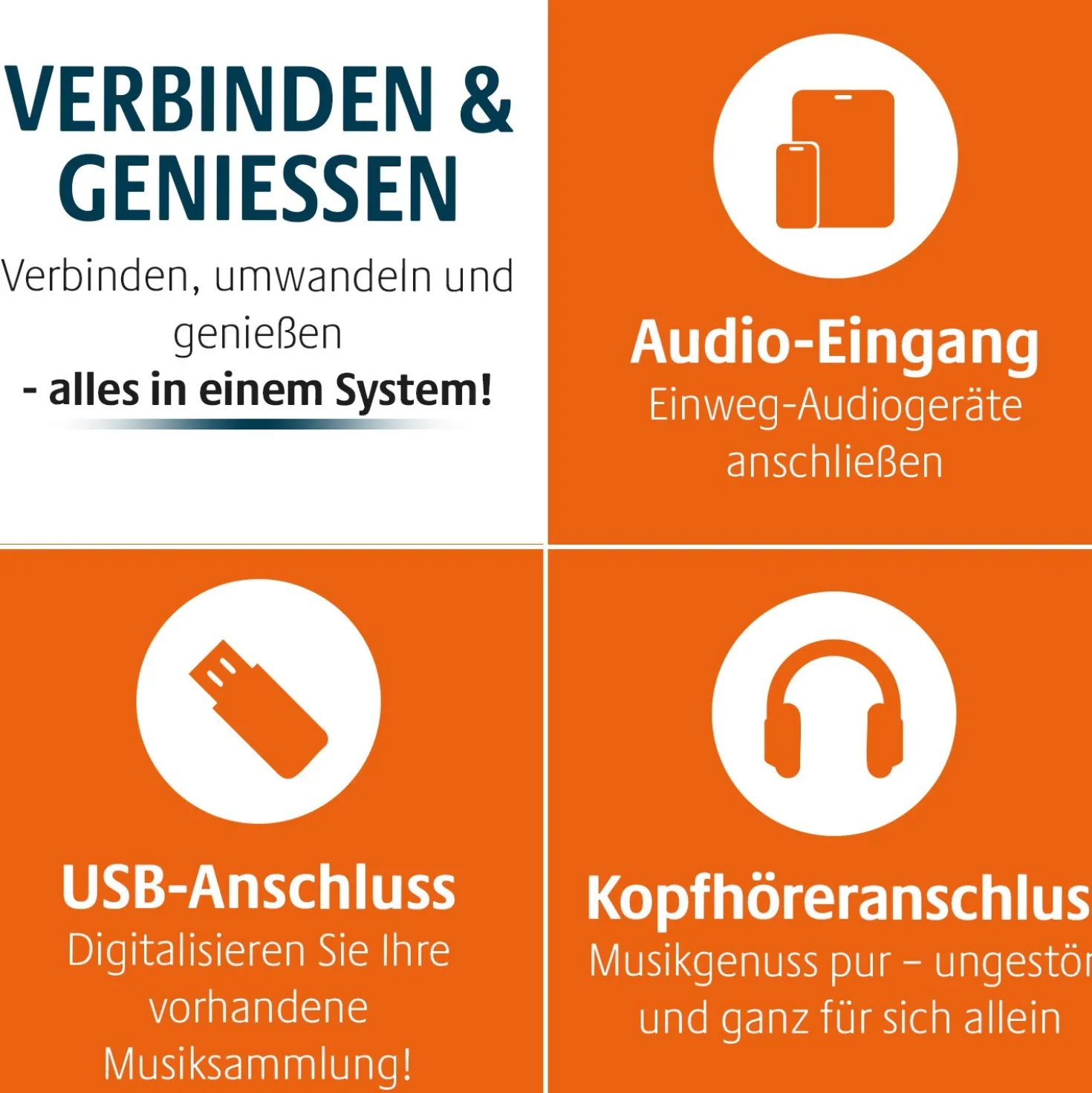 7-in-1 Musikanlage "Hudson Deluxe" für CDs, Kassetten, Vinyl Bergström